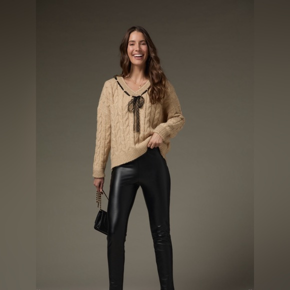 New Francesca’s Tara Lace Ribbon Cable Knit Pullover Sweater - Picture 3 of 6